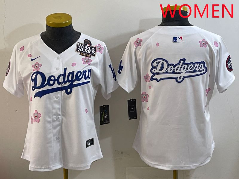 Women Los Angeles Dodgers Blank White Sakura Edition 2025 Nike MLB Jersey style 15->women mlb jersey->Women Jersey